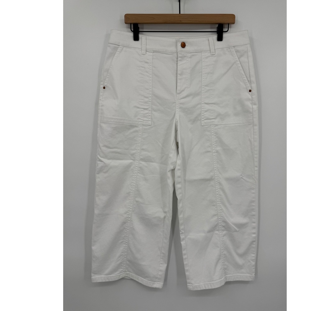 Talbots Jeans Womens 14 Petite White‎ Wide Leg Crop Denim Pants